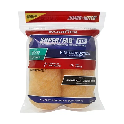 Wooster RR983-4 1/2 Super/Fab FTP Jumbo Roller Cover, 4-1/2 In., 2 Pk