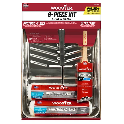Wooster R918-9 Pro/Doo-Z FTP Paint Roller Kit, Semi-Smooth, 6-Piece