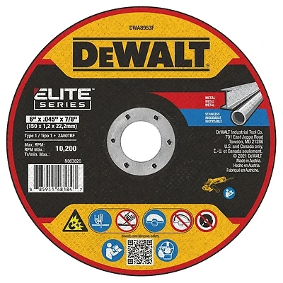DeWalt DWA8953F Elite Ceramic Cut-Off Wheel, 6 In. x .045 In. x 7/8 In.