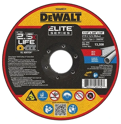 DeWalt DWA8951F Cut-Off Wheel, 4-1/2 In. x 0.045 In. x 7/8 In. Arbor