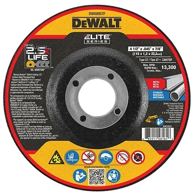 DeWalt DWA8957F Ceramic Cut-Off Wheel, T27, 4-1/2 In. x .045 In. x 7/8 In.