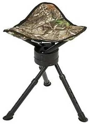 Ameft1011 Foldable Tripod Swivel Stool With Steel Frame And Mossy Oak Fabric Seat