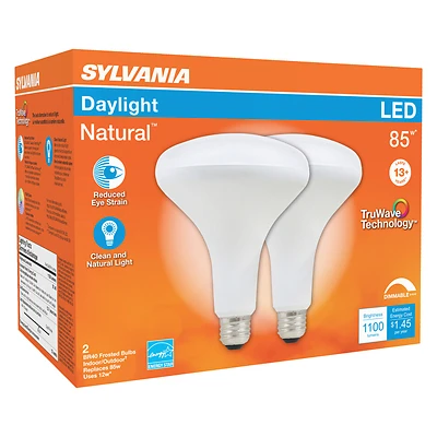 Sylvania 40787 Natural LED BR40 Floodlight Bulb, 85W Equiv, Dimmable, 2-Pack