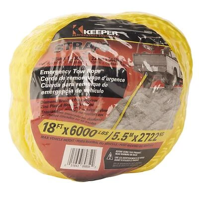 Keeper 89859 Tow Rope, 7/8 in. Dia, 18 ft. L, 6000 lb.