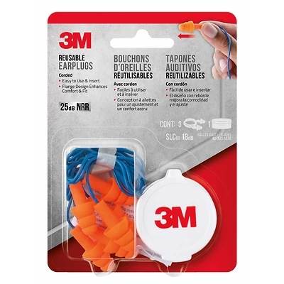 25 Db Reusable Corded Polyurethane Foam Earplugs Blue/orange 3 Pair Model 90716h3-dc