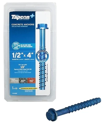 1/2 In. X 4 In. L Hex Drive Concrete Screws 10 Pk - Heavy Duty Anchors