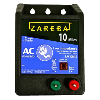 Zareba EAC10M-Z Electric Fence Charger, 0.5 J, 115V, 10 Mile Range