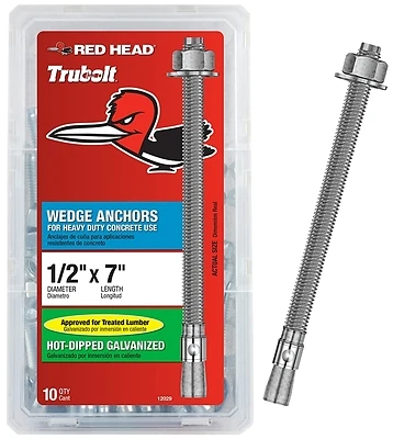 1/2 In. X 7 In. Hot-dipped Galvanized Steel Hex-nut-head Wedge Anchors 10 Pk