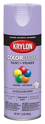 Krylon K05521007 ColorMaxx Spray Paint + Primer, Gloss Gum Drop, 12 oz