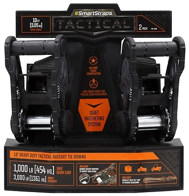 4629 Tactical Ratchet Tie-down Strap, 10 Ft, 3000 Lb, 2 Pk