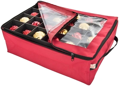 Sb-10188 Large Two-tray Ornament Storage Bag For 48 Ornaments, Red Polyester
