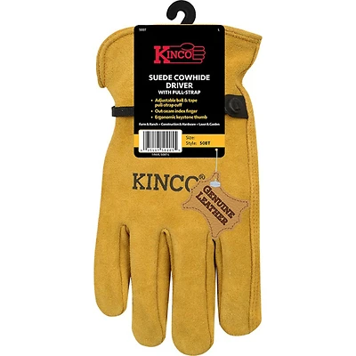 Men's Indoor/outdoor Driver Gloves Gold Suede Cowhide Large 50bt-l