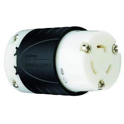 Pass & Seymour Locking Connector, Black & White, 2-Pole/3-Wire, 20A, 125-Volt