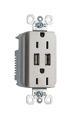 Pass & Seymour 15 amps 125 volt Silver Outlet and USB Charger 5-15R 1 pk