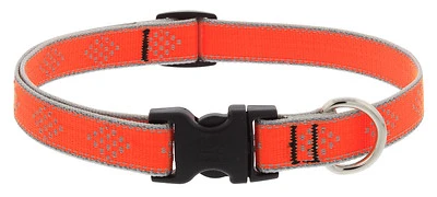 Adjustable Small Dog Collar, Reflective Orange Diamond Pattern, 3/4 x 9 - 14-In.