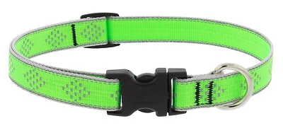 Adjustable Medium Dog Collar, Reflective Green Diamond Pattern, 3/4 x 13 - 22-In.