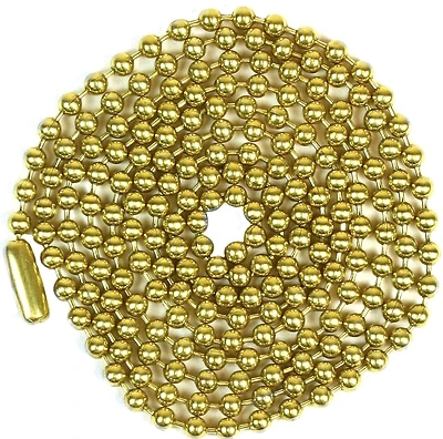 Beaded Chain With Connector, Brass-Plated Steel, 3 Ft.