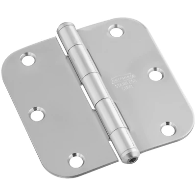 Door Hinge, Interior, Round-Edge, Stainless Steel, 3-1/2 In.