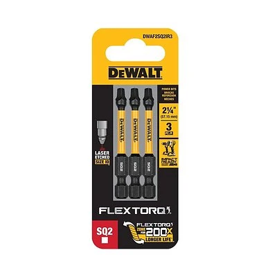 FlexTorq Square/Robertson SQ2 Impact Driver Bits, 1/4 x 2-1/4 In., 3-Pk.