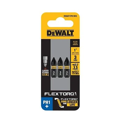 FlexTorq PH1 Phillips Impact Driver Bits, 1/4 x 1 In, 3-Pk.