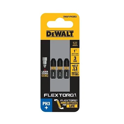 DeWalt DWAF1PH3IR3 FlexTorq PH3 Impact Driver Bits, 1/4 x 1 In, 3-Pk