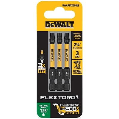 DeWALT DWAF2TX25IR3 FlexTorq T25 Torx Driver Bits, Impact Ready, 2.25 In., 3-Pk.
