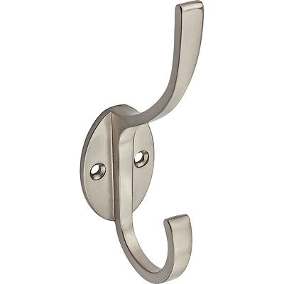 National Hardware Coat & Hat Hook, 2-Hook, Satin Nickel, 5.5 In.