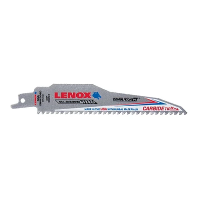 Lenox 1832118 Demolition Reciprocating Saw Blade, Carbide Tipped, 6 In.