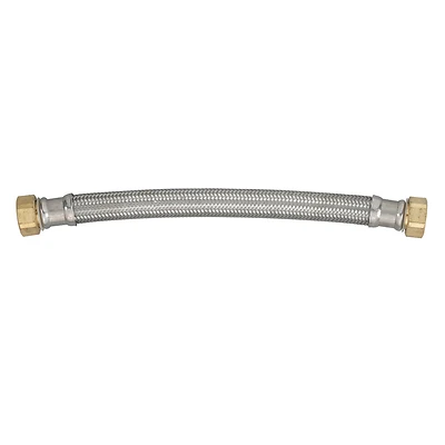 Water Heater Connector, Braided Stainless Steel, 3/4 FIP x 3/4 FIP x 12 In.