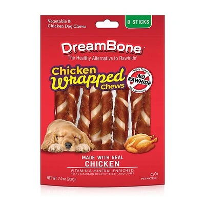 923160 DreamBone Chicken Wrapped Stick Dog Treat, Large - Pack of 8