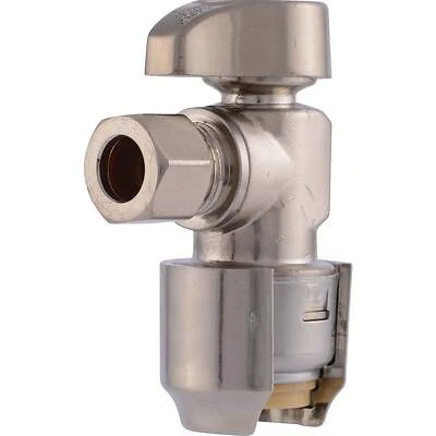 Push-to-Connect Compression Angle Stop Valve, Brass, 1/2 x 3/8 In.