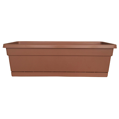 Window Box Planter With Tray, Terra Cotta Plastic, 30 In.