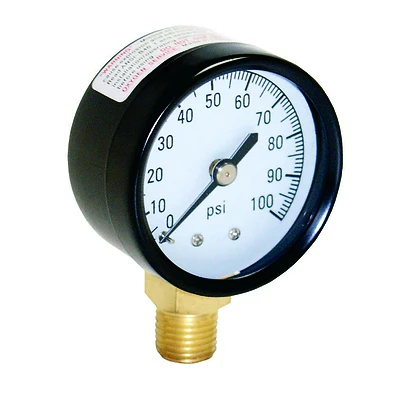 Water Pressure Tank Gauge, .25-In. Bottom Mount, 100-Lbs.