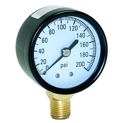 Water Pressure Tank Gauge, .25-In. Bottom Mount, 200-Lbs.