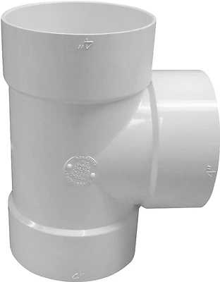 Genova 414104BC PVC Sewer and Drain Bull Nose Tee, 4 In. Hub