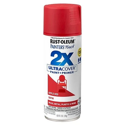 Painter's Touch 2X Spray Paint, Satin Apple Red, 12-oz.