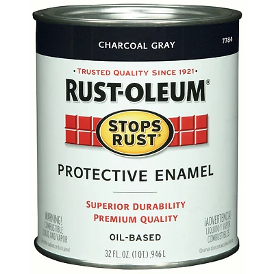 Rust-Oleum 7784502 Stops Rust Enamel Paint, Gloss Charcoal Gray, 1 Qt