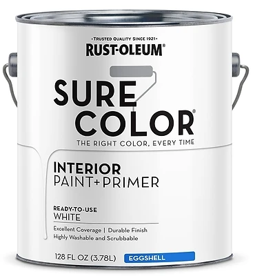 Rust-Oleum 380217 Sure Color Interior Wall Paint & Primer, Eggshell White, 1 Gallon