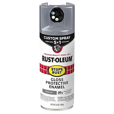 Rust-Oleum 376897 Stops Rust Custom Spray 5-in-1 Paint, Gloss Smoke Gray, 12 oz.
