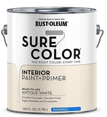 Sure Color Interior Wall Paint & Primer, Eggshell Antique White, 1 Gallon
