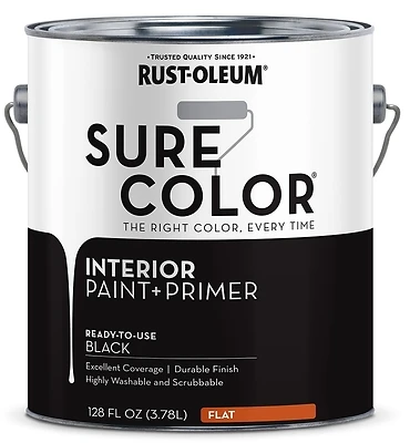 Rust-Oleum Sure Color Interior Wall Paint & Primer, Flat Black, 1 Gallon