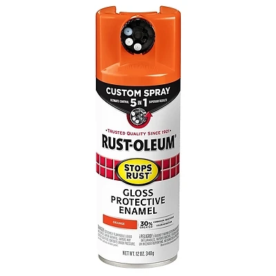 Rust-Oleum 376894 Stops Rust Custom Spray 5-in-1 Paint, Gloss Orange, 12 Oz