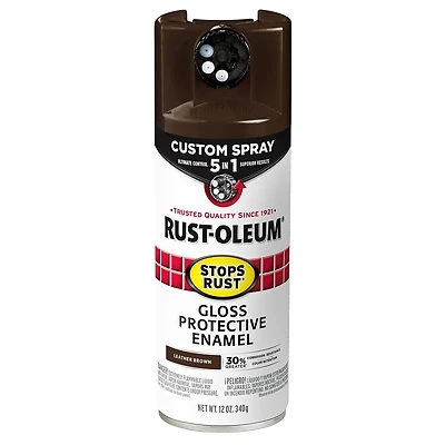Rust-Oleum 376892 Stops Rust Custom Spray 5-in-1 Paint, Gloss Leather Brown, 12 oz