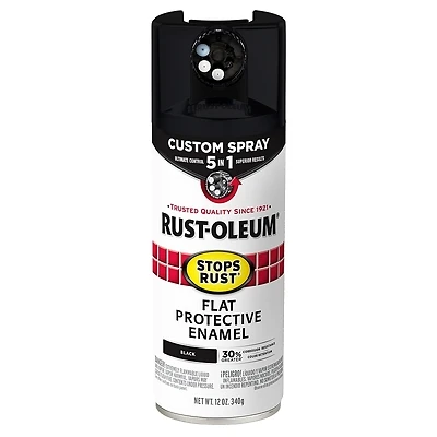 Rust-Oleum 376855 Stops Rust Custom Spray 5-in-1 Paint, Flat Black, 12 Oz
