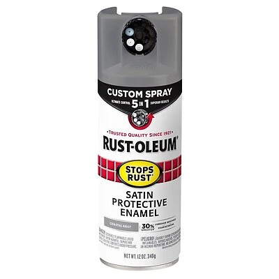 Rust-Oleum 376872 Stops Rust Custom Spray 5-in-1, Satin Coastal Gray, 12 oz