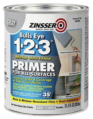 Zinsser 286258 Bulls Eye 1-2-3 Primer, Water Base, Gray, 1 Qt.