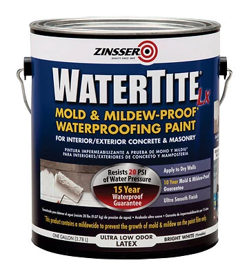 Zinsser Watertite 270267 Mold & Mildew-Proof Waterproofing Paint, White, 1 Gal