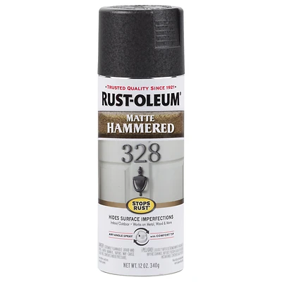 Rust-Oleum 300607 Stops Rust Hammered Spray Paint, Matte Black, 12 oz
