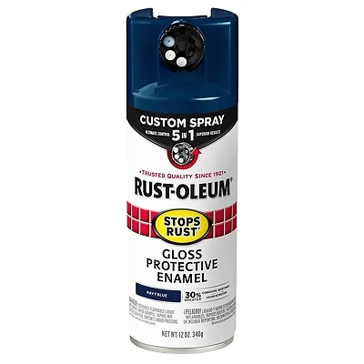 Rust-Oleum 376904 Stops Rust Custom Spray 5-In-1 Paint, Gloss Navy Blue, 12 Oz