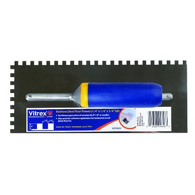 QEP 49915-12 Mega Grip Stainless Steel Trowel, 1/4 In. Square Notch, 11 x 4-1/2 In.